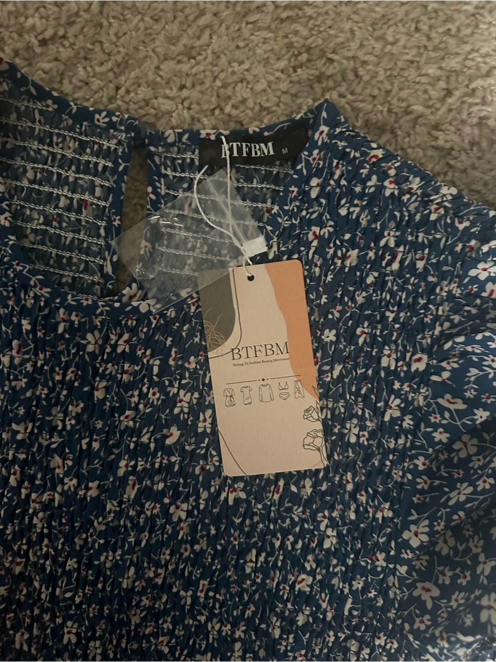 BTFBM Blue Floral Smocked Maxi Dress - Picture 6 of 6